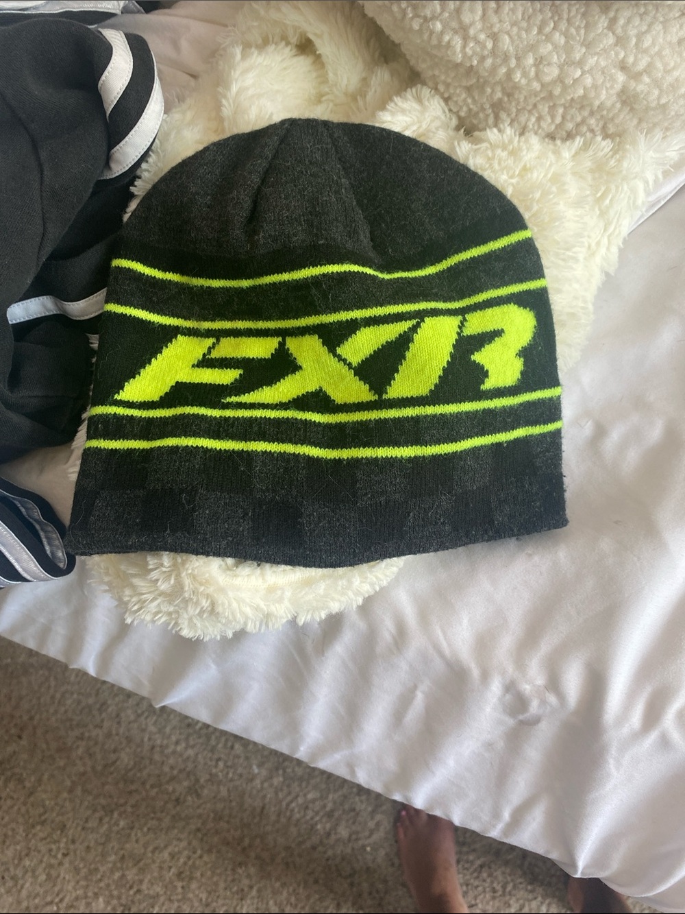 Black & Neon Green FXR racing Knit Beanie - Men's Winter Hat